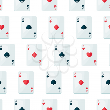 Seamless pattern with four aces playing cards suit. On-board game or gambling for casino.
