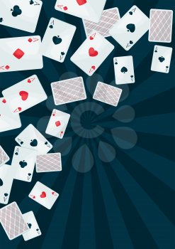 Background with four aces playing cards suit. On-board game or gambling for casino.