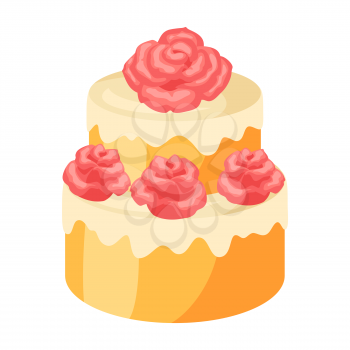 Illustration of wedding cake. Marriage sweet dessert.