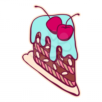 Illustration of sweet cake. Stylized dessert for pastry shops and cafes.