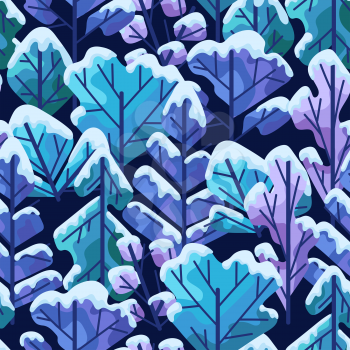 Winter seamless pattern with trees. Natural stylized illustration of forest.