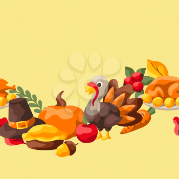 Happy Thanksgiving Day seamless pattern. Background with holiday objects.