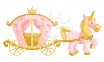 Princess unicorn and carriage. Stylized picture for decoration children holiday and party.