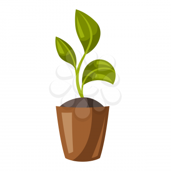 Illustration of young seedling in pot. Season gardening image.