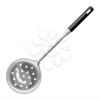 Illustration of steel cooking skimmer. Stylized kitchen and restaurant utensil item.