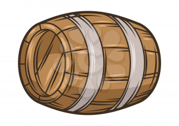 Illustration of wooden barrel with beer. Object in engraving hand drawn style. Old decorative element for beer festival or Oktoberfest.