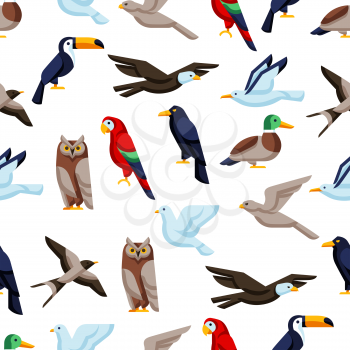 Seamless pattern with stylized birds. Image of wild birds in simple style. Vector icons.