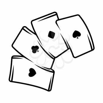 Pack of playing cards. Trick, game or magic illustration. Black and white stylized picture.