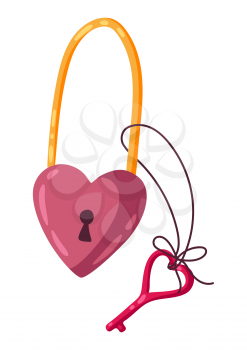Happy Valentine Day illustration of lock heart. Holiday romantic image and love symbol.