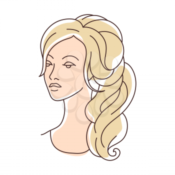 Illustration of beautiful young girl with hairdo on her head. Image for hairdressing and wedding salons.