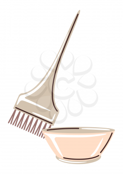 Barber illustration of professional hair coloring brush and container. Hairdressing salon item.