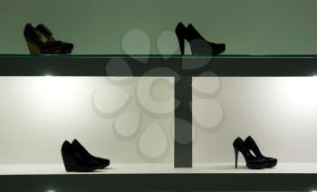 Shelf with shoeses. Element of design.