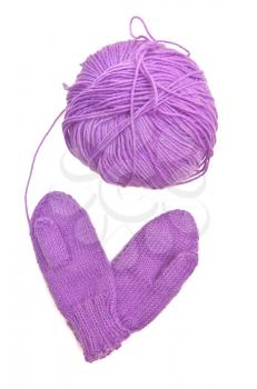 Yarn and mitten in form of heart love symbol. Isolated object. Element of design.