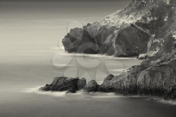 Beautiful monochrome seascape. Long exposure. Composition of nature.
