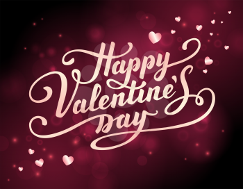 Happy Valentine's Day text. Calligraphic Lettering. Greeting card template. Vector illustration.