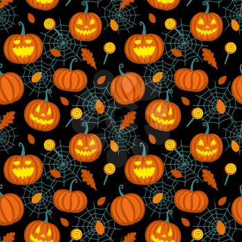 Halloween seamless pattern on black background
