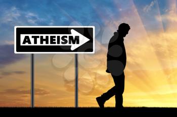 Atheism. Atheist man and arrow sign atheism