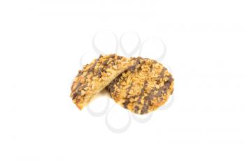 Nut cookies with chocolate isolated on white background