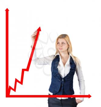 Concept of a business presentation. Business woman drawing a business chart