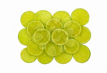 Cut lime fruit isolated on white background