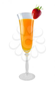 Mimosa cocktail with strawberry. Design element isolated on white background