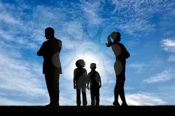 Conflict and divorce in the family. Sad children can not choose whom to stay with their parents