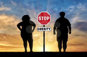 Thick pair and stop sign obesity. Concept of obesity