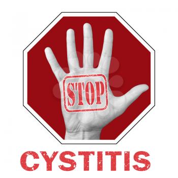 Stop cystitis conceptual illustration. Open hand with the text stop cystitis