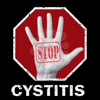 Stop cystitis conceptual illustration. Open hand with the text stop cystitis.