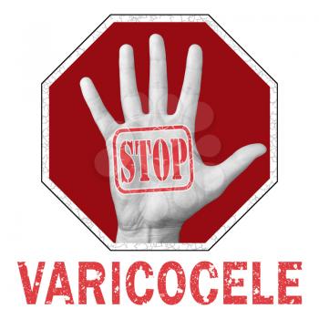 Stop varicocele conceptual illustration. Open hand with the text stop varicocele