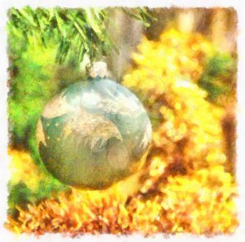 Beautiful christmas ball in the branches of spruce.
