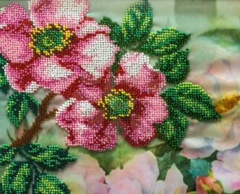 Fragment pattern - Embroidered and Beaded flowers rosehip. Handmade.