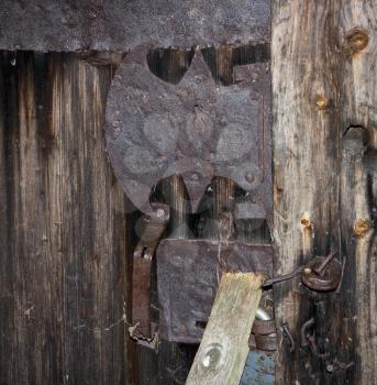 Vintage wrought iron lock of the 17th century.
