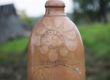 Vintage German ceramic bottle of mineral water with the word Ludwigsbrunnen, Grossherzogtum Hessen .