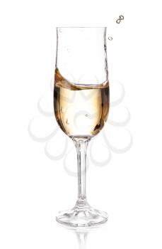 Champagne in a glass. Isolated on white background