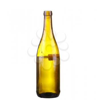 bottle of white wine on isolated reflective white background