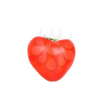 Perfect heart shaped organic tomato on white background (healthy heart, diet, love concept and more)
