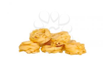 row dry nest pasta on white