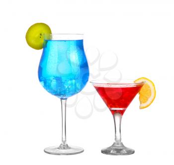 two red and blue cocktail isolated on white background