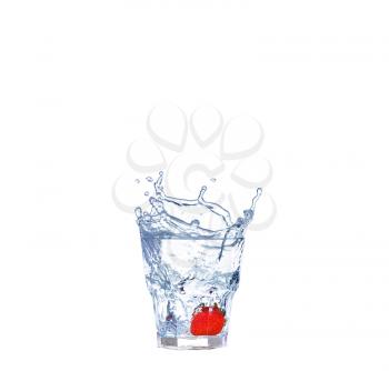 Strawberries, ice cubes into the glass