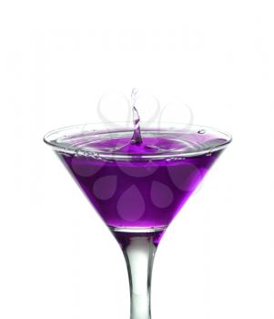 purple cocktail with splash isolated on white background