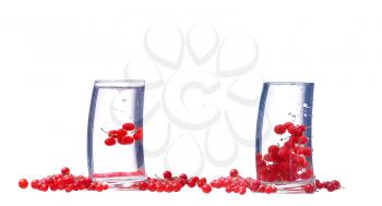 collage Water with red currants isolated on white