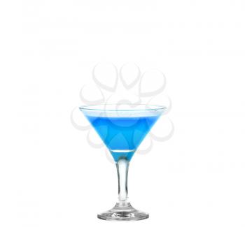 Blue cocktail in martini glass isolated on white