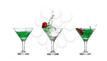 collage green cocktail with  isolated on white background