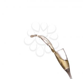 Glass of champagne with splash, isolated on white