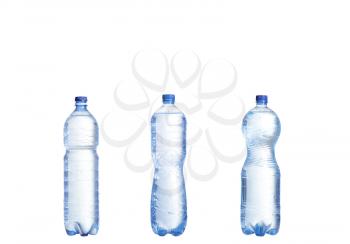 collage Soda water bottle with blank label. Isolated on white