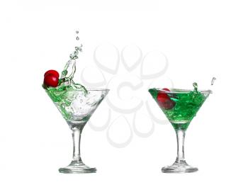 collage green cocktail with  isolated on white background