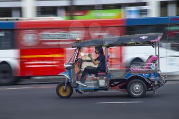Bangkok, Thailand, February 08, 2016: traffic on the streets in bangkok town. ravel tourist. Cultural values and features of the Thai capital.