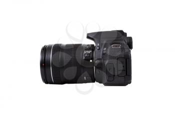 KIEV, UKRAINE, APRIL 25, 2016:  Canon EOS 700D Kit 18-135 IS STM DSLR black. Canon is the world largest SLR camera manufacturer.