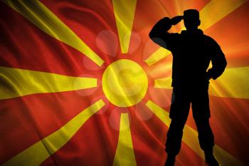 Flag with original proportions. Closeup of grunge flag of Macedonia
